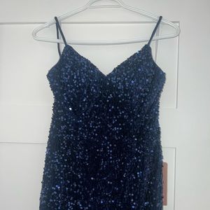 Brand new navy blue sequin prom dress